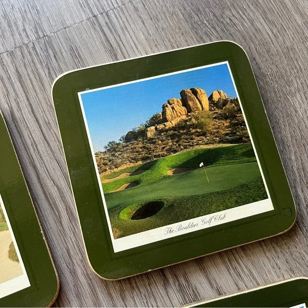Vintage CloverLeaf USA Golfing Square Coasters Varying Golf Courses 4X4 Cork